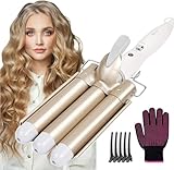 Flintronic Lockenstab, 3 Fässer Wellen Locken Stab, 22mm Welleneisen Haar Styling Werkzeug, 180℃ -210℃ Schnelle Heizung Lockenwickler für Lange, Kurze Haare -inkl 5 Haarnadeln