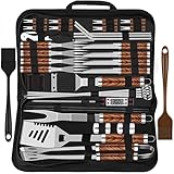 Grilliance 38 Stücke BBQ Grillbesteck Set Edelstahl Grillzubehör für Männer Geschenk Geburtstag Hochwertiger Grillutensilien Set Koffer mit Grillkoffer und Grillmatte für Garten und Camping Braun