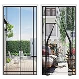 Sekey Fliegengitter Balkontür Magnet Zuschneidbar - Zweiseitig Genähte Schnallenbänder| Ohne Bohren| 4cm Klettband Oben, Insektenschutz Balkontür für Balkon/Terrassen/Schlafzimmer, 90x210cm, Schwarz