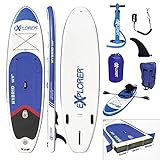 EXPLORER SUP Board Stand Up Paddling Set / 320x84x15cm / aufblasbares Doppelkammer-System Doppelhub-Pumpe Kajak-Sitz Alu-Paddel 4-TLG Leash wasserfester Packsack Rucksack komplettes Zubehör