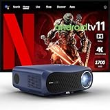 4K Tageslicht Smart Beamer mit Android TV Netflix Lizenziert, Google Play & Sprachsteuerung, Dolby Audio, NFC, HDMI 2.1 Helligkeit HDR Projektor Autofokus Trapezkorrektur 1080P Decke Gaming Heimkino