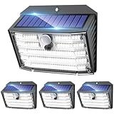 Claoner 126 LED Solarlampen für Außen, Solarleuchte mit Bewegungsmelder 3 Modi IP65 Wasserdichte LED Solar Aussenleuchte Wandleuchte für Garten, Wand, Pathway, Treppe, Zaun- 4 PACK 6500 K White Light