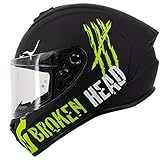 Broken Head Adrenalin Therapy 4X - Sportlicher Integralhelm - Motorrad-Helm - Schwarz-Grün Matt - Größe XL (61-62 cm)