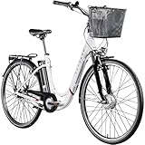 ZÜNDAPP E Bike Damen Fahrrad 28 Zoll | Ebike City Erwachsene 155-190 cm | Retro E-Bike 7 Gang Shimano Schaltung Rücktrittbremse | Elektro Fahrräder mit Licht Z517 (weiß/Beere, 48 cm)