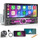 Single Din Autoradio mit kabellosem CarPlay & Android Auto, 6,8' HD IPS Touchscreen, Sprachsteuerung, Bluetooth 5.2, FM/AM EQ DSP, GPS, Rückfahrkamera, SWC, USB Typ-C Subwoofer