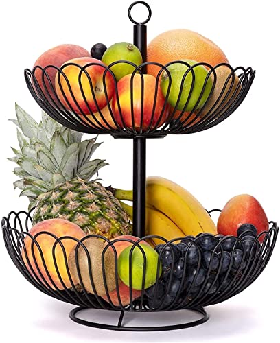 Chefarone® Obst Etagere Groß - Obstschale 33CM - Stilvoller Obstkorb Etagere - Etageren Schwarz mit Obstschalen - Etagere Obst XL