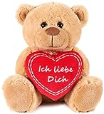 BRUBAKER Teddy Plüschbär mit Herz Rot - Ich Liebe Dich - 25 cm - Teddybär Plüschteddy Kuscheltier Schmusetier - Braun Hellbraun