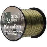 Zite Fishing Monofile Angelschnur in Camouflage – Karpfen-Schnur 0,37mm 1000m Spule - Abriebfeste Carp-Line Nylon-Schnur mit 8,4g Tragkraft