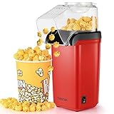 Tiastar Popcornmaschine, 1200W Heißluft Popcorn Maker, Elektrische Popcorn Maschinen,2 Minuten Schnell One-Touch-Bedienung, Gesund ohne Fett & Öl, Kinder Filmabende Parties-Rot