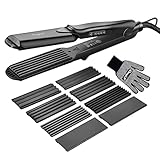 CkeyiN Kreppeisen für Haare,4 in 1 Haarglätter Glätteisen Keramik,Multistyler Glätteisen Set Welleneisen Temperaturregelung Glattes und Hair Crimper