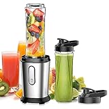 Mixer, 500W Mini Standmixer & Smoothie Maker mit 2x600ml Flaschen BPA frei Tritan, Tragbarer aus Edelstahl 4-Blatt für Shake, Smoothie und Babynahrung, Silber