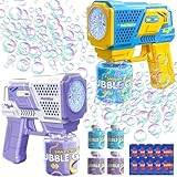 KDISHKRA Seifenblasenpistole Kinder Seifenblasenmaschine Seifenblasen Machine, 2 Stück Licht Seifenblasen Pistole Maker Elektrisch Mit 4 * 90 ML Seifenblasenlösung für Geburtstag/Party/Hochzeit