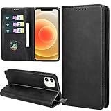 ZYIMOU Handyhülle für iPhone 12 Mini Hülle, Leder Schutzhülle Standfunktion Kartenfach Wallet Klapphülle iPhone 12 Mini Flip Case Cover, Schwarz