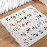 Lambluefly Krabbelmatte Baby 127x127cm, Verdickte Spielmatte Baby Faltbar mit 26 Buchstaben, Tierdrucke und Höhenlineal, Krabbeldecke für Baby Früherziehung, Anti Rutsch Matte, Maschinenwaschbare