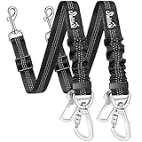 Eyein Hundesicherheitsgurt, 2er Pack Sicherheitsgurt für Hunde mit verstellbarem elastischem Bungee-Puffer, reflektierender Sicherheitsleine zur Anbindung an das Hundegeschirr, Schwarz
