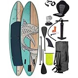 BRAST® SUP Board Retro | Aufblasbares Stand up Paddle Set | 320x81x15cm | 5 Jahre Garantie | inkl. Sonderzubehör | 2in1 Paddel Kajak-Sitz Action-Cam-Halterung Fußschlaufe Pumpe Rucksack | Natural