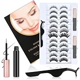 Magnetische Wimpern, Magnetische Flüssiger Eyeliner, 3D Dicke Lange Flauschige Künstliche Falsche Eyelashes, Natürlich Magnet Wimpern Set mit Zange, Wasserdicht und Wiederverwendbar (12 Paare)