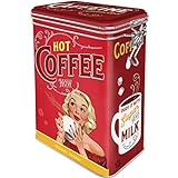 Nostalgic-Art Retro Kaffeedose, 1,3 l, Hot Coffee Now – Geschenk-Idee für Nostalgie-Fans, Blech-Dose mit Aromadeckel, Vintage Design