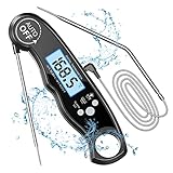 CIRYCASE Fleischthermometer Digital, Sofort Ablesbares Bratenthermometer Grillthermometer, Externe Sonde mit 2 Lange Sonde & Magnet, Alarmfunktion, Thermometer für Heimbrauerei & Weinbereitung, Ofen