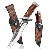 Omesio Outdoor Messer Großes Survival Bowie Messer besteht aus AST-Edelstahl, 28,5cm Jagdmesser feststehende Klinge Holz Griff und mit Leder Scheide, mit Geschenkbox