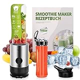 KITCHENPROPLUS Mini Smoothie Maker mit 2 BPA-Frei 600ML Tritan To-Go-Flasche Blender Elektrischer Mixer 260W Reise-Entsafter Fresh Juice Mixer für Saft-Shakes und Smoothies