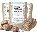 LOWER-CARB-BROTBACKMISCHUNG 3x350g – Bio, vegan, glutenfrei, Eiweiss-Brot-Alternative, Lebensmittel ohne Getreide, lactosefrei, keto, Organic Workout