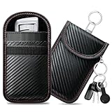 caslord Keyless Go Schutz Autoschlüssel, 2 Stück Klein Faraday Taschen Kohlefaser Leder, Keyless Go Schutzhülle RFID Blocker Schlüsseletui- Rot+Rot