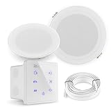 Power Dynamics A50 Bluetooth Deckenlautsprecher Set – 2X Einbaulautsprecher 5' IPX5 Wasserdicht – 80W Verstärker – Badezimmer & Außenbereich – Unterputzradio, 55mm Tief - Weiß/Weiß