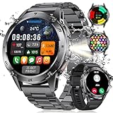 LIGE Militär Smartwatch Herren mit LED-Licht,1,43' HD AMOLED Smartwatch mit Telefonfunktion,Fitnessuhr,Schwarze Uhr mit 130+ Sportmodi,Herz-/Schlaftracking,IP68 wasserdicht sportuhr für iOS/Android