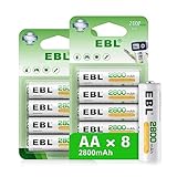 EBL Akku AA - wiederaufladbare AA Batterien 8 Stück mit hoher Kapazität 2800mAh,1,2V Mignon AA Batterien