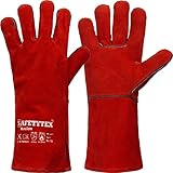 Safetytex Schweißerhandschuhe KREIEN - Hochwertige Lederhandschuhe für optimalen Schutz - Hitzebeständig - Größe 10, Farbe: Rot (1 Paar)