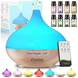 Aroma Diffuser,500ML Diffuser mit Ätherische Öle,7 Farben LED Mit 4 Timer-Einstellung, Lufterfrischer mit 8 x10 ML Duftöl, Holzmaserung Diffusor für Zuhause Büro Oder Yoga(Gelbe Holzmaserung)