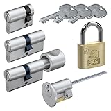 BASI | AS Schließzylinder | gleichschließend und frei kombinierbar | Viele Längen verfügbar | Profilzylinder für Haus und Wohnung | Knaufzylinder A:K30 mm B:30 mm