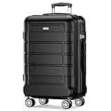 SHOWKOO Koffer Groß Hartschale Leicht Reisekoffer PC+ABS Erweiterbar Haltbar Trolley Handgepäck Große Kapazität mit 4 Rollen und TSA Schloss, XL -Schwarz