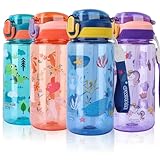 SUPPRUI Trinkflasche Kinder, 600ml Kindertrinkflasche mit Strohhalm, BPA-freie Kinder-Wasserflaschen, Sportwasserflasche mit Auslaufsicherem Flip-Top-Deckel für Mädchen und Jungen (BLUE Whale)