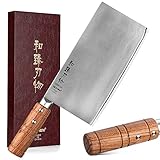 HEZHEN 20CM Hackmesser, 3 Schichten Verbundstahl Edelstahl Chinesisches Kochmesser, Küchenmesser Fleisch Gemüse Spaltmesser, Griff aus Padauk-Holz