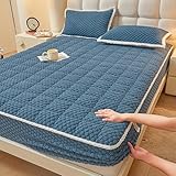 Matratzen-Topper Gesteppt Matratzenschoner 140x190cm Matratzenüberzug Weiche Matratzenauflage Atmungsaktiv Waschbarer Verdicken Spannbettlaken/Bettlaken Matratzenschutz für Matratzen(105x200+30cm,Blue