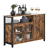 VASAGLE Sideboard, Küchenschrank, Aufbewahrungsschrank, mit 3 Türen, für Wohnzimmer, Küche, Esszimmer, 33 x 110 x 75 cm, Landhausstil, vintagebraun-schwarz LSC096B01