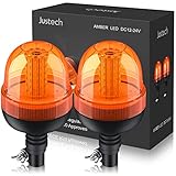 Rundumleuchte 60LED Warnleuchten Justech 2x Rundumkennleuchte LED Amber 12V/24V Blinkleuchte Staubdicht mit 3 Beleuchtungsmodi Rotating Flash Beacon Flexible DIN Traktor Warnleuchte ECE R10 E9