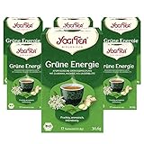 Yogi Tea - Grüne Energie, Ayurvedischer Bio Gewürz- und Kräutertee, Mischung aus Grünem Tee, Guarana, Ingwer und Holunderblüten, Yogi Tee 6er Pack, 6x17 Beutel (102 Teebeutel insgesamt)