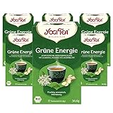 YOGI TEA, Grüne Energie, Ayurvedischer Bio Gewürz- und Kräutertee, Mischung aus Grünem Tee, Guarana, Ingwer und Holunderblüten, Yogi Tee 6er Pack, 6x17 Beutel (102 Teebeutel insgesamt)