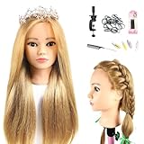 Schaufensterpuppe Kopf 26Inch Weiblich 80% Echthaar Friseur Kosmetologie Schaufensterpuppe Schaufensterpuppe Ausbildung Kopf Haar Puppe Kopf mit Tischklemme Halter (27#, 26Inch)