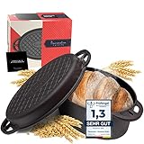 FLAVEMOTION Gusseisen Topf mit Deckel als Grillpfanne, 30cm,oval, 6,5kg, Brot backen, Schmortopf - Bräter & Grillpfanne Induktion kompatibel, Zubehör