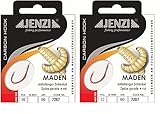 Set: 2 Packungen gebundene Maden-Haken von Jenzi, (20 Stück) an Mono Schnur 60cm Hakengröße 10, 12, 14 & 16 Vorfach fertig + gratis Petri Heil! Aufkleber (Hakengröße 10)