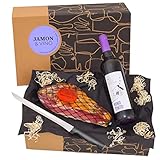 Delikatessen-Präsentkorb 'Jamón & Vino' mit Serrano-Schinken & Rotwein aus Spanien - Inklusive Schinkenmesser - Geschenkfertig verpackt in der spanischen Geschenk-Box - von jamon.de