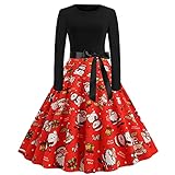 MINYA Weihnachten Abendkleid Damen Vintage Kleid Cocktailkleid bedruckt Weihnachten 1950er Jahre Abendkleid Ballkleid Herbst Winter Langarm Kleidung Damen Chic Elegant Vintage Tunika Rock A-Linie