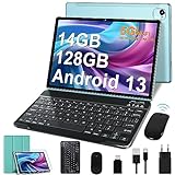 FACETEL Android 13 Tablet 10 Zoll mit 5G WiFi Octa-Core 2.0Ghz Prozessor Ultraschnelles Tablet PC mit 14(6+8) GB RAM + 128GB ROM TF 1TB | 8000mAh | FHD | 5MP+8MP, Tablet mit Tastatur, Green