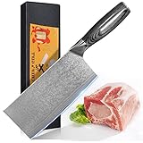Home Safety Damast Kochmesser Japanisches Messer - Profi Gemüsemesser aus echtem Damaststahl für Küche - Handgeschmiedetes Hackmesser, rutschfeste Pakkaholz Griff + Geschenkbox