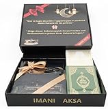 Imani Aksa Muslimische Geschenkbox für Hochzeit (2 Heiliger arabischer Koran, 2 Gebetsteppiche, 2 Tesbih und 2 Miswak) – Gebetsteppich – Islam-Ramadan- Hochzeitsgeschenk (Weiß-Grün)