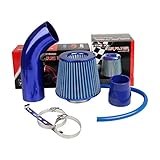 Pindex Sportluftfilter Auto 76mm Luftfilter Auto Lufteinlassfilter Kaltluft Ansaugfilter Kit mit Aluminium Schlauch (Blau)